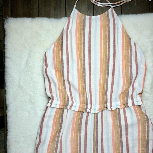 Anthropologie Cloth & Stone Halter Linen Blend Striped Jumpsuit Romper Sz Small - Picture 5 of 13